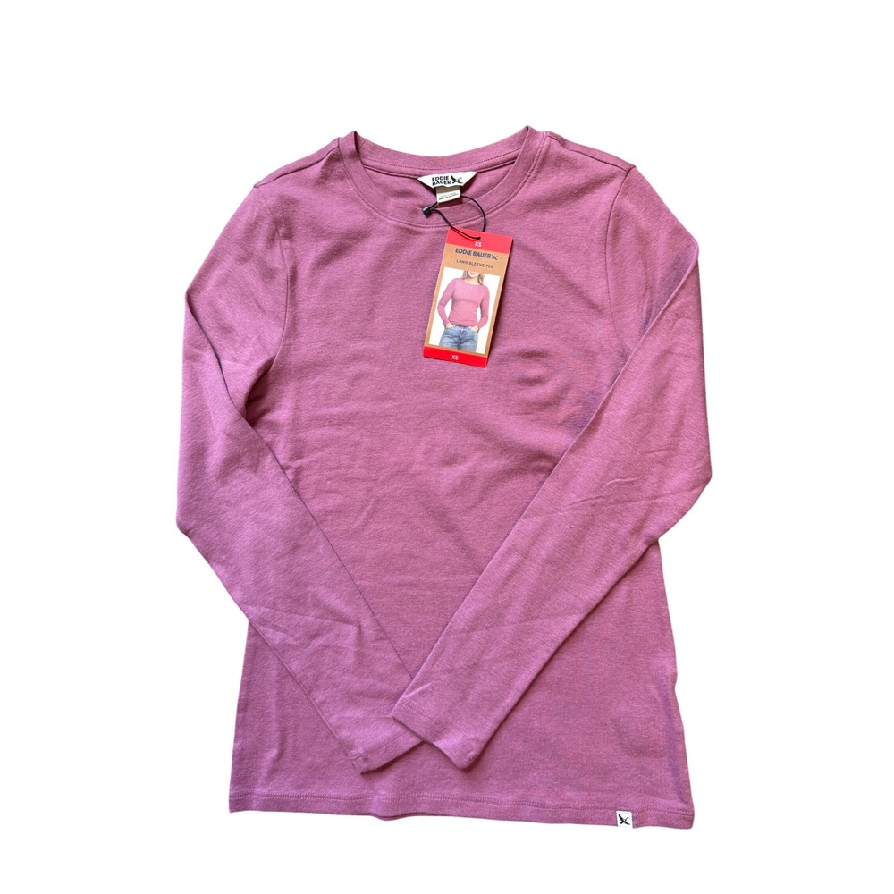 Eddie Bauer Womens Long Sleeve Tee Pink Heather Crew Neck Shirt XS New
